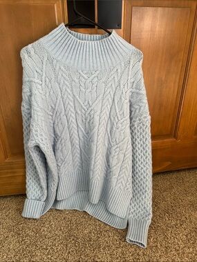 Nordstrom Light Blue Cable-Knit Mock Neck Sweater